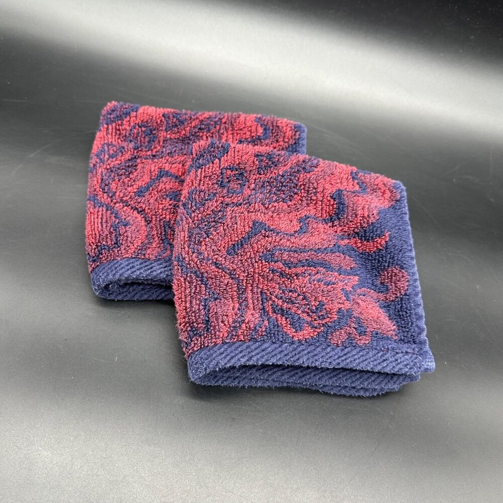 Lauren Ralph Lauren Washcloth Set Of 2  Maroon Navy Blue Cotton Bathroom